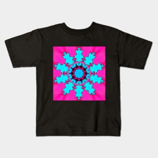 Cyan Psychedelic Flower on pink print Kids T-Shirt